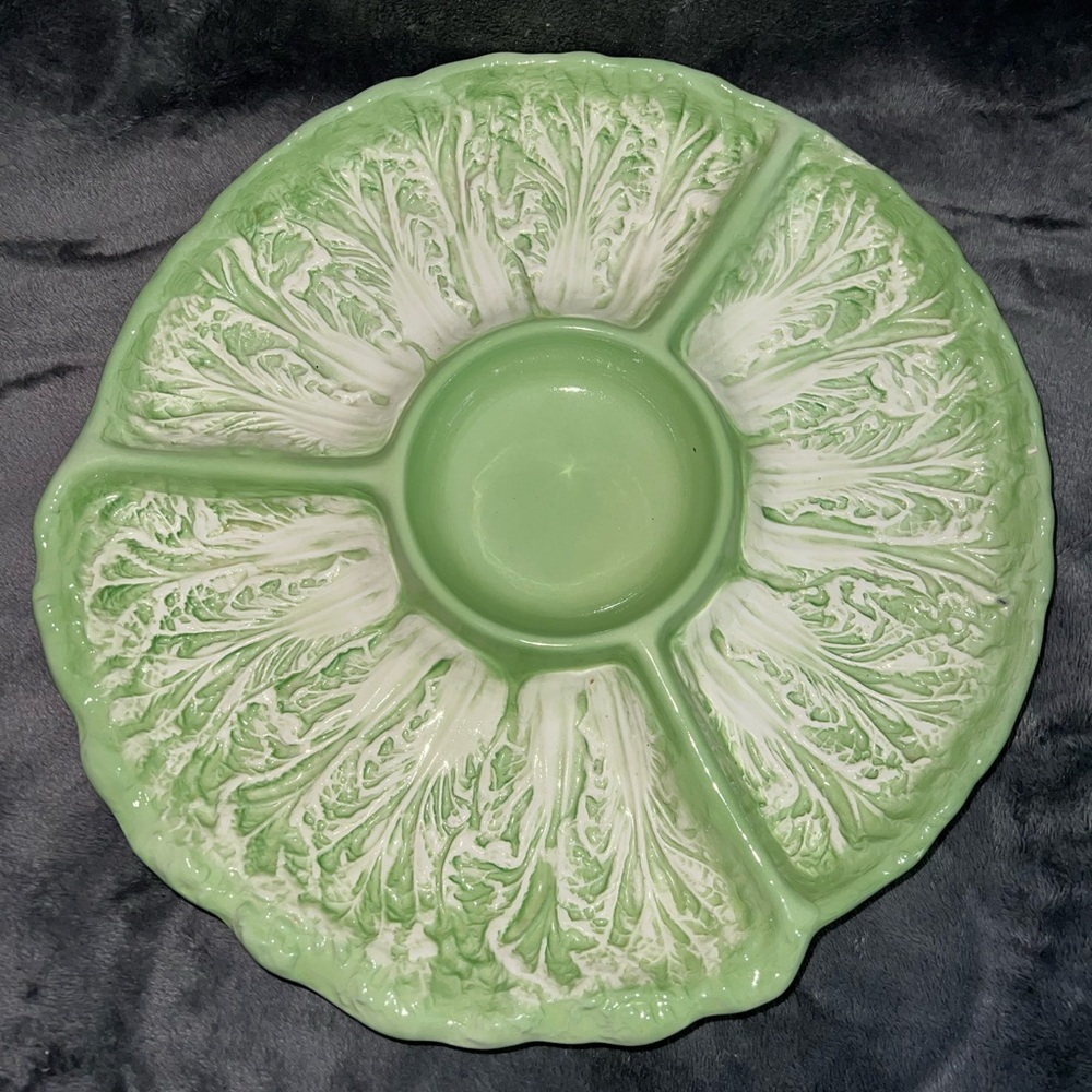 Shafford Original 1982 Green Cabbage Lettuce Divided Vegetable Plated 13"